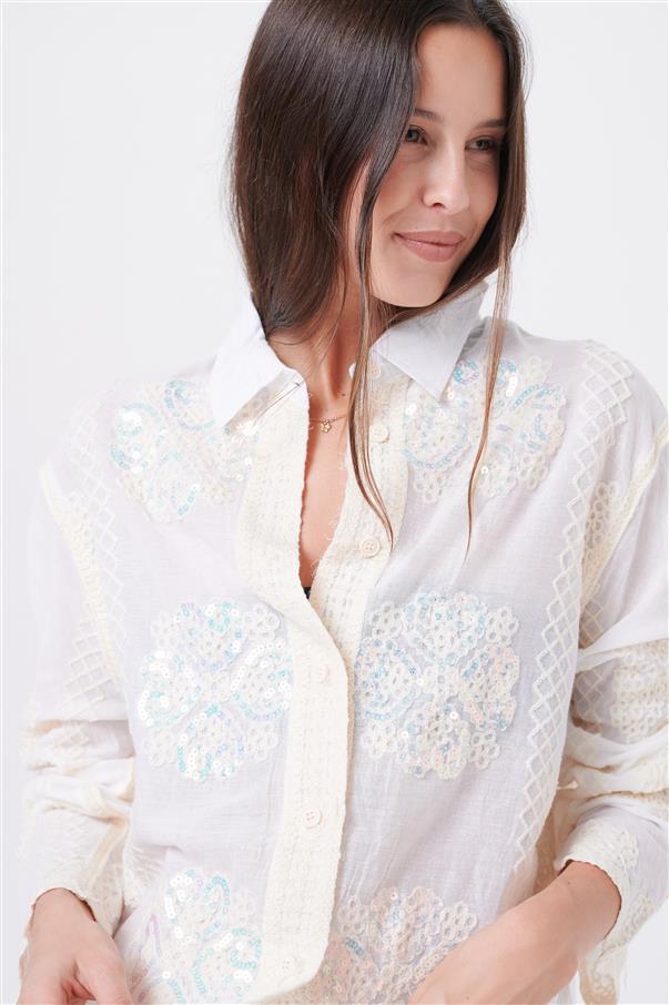 Camisa Femme Bordada con Lentejuelas GU8000