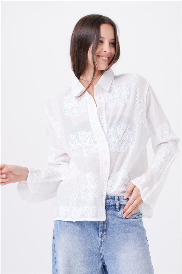 Camisa Femme Bordada con Lentejuelas GU8000