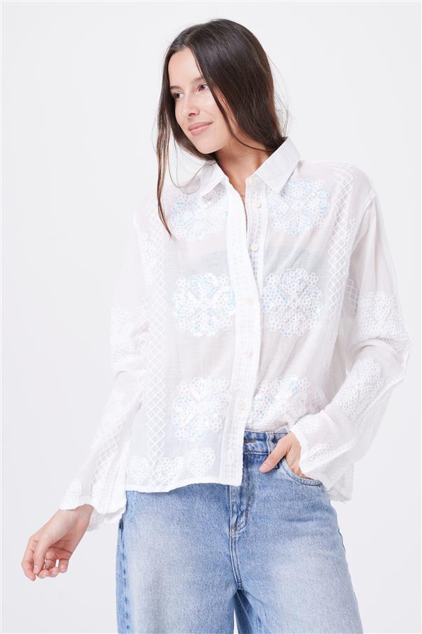 Camisa Femme Bordada con Lentejuelas GU8000