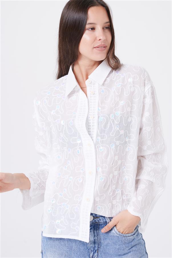 Camisa Kika Bordada con Mini Lentejuelas GU8001