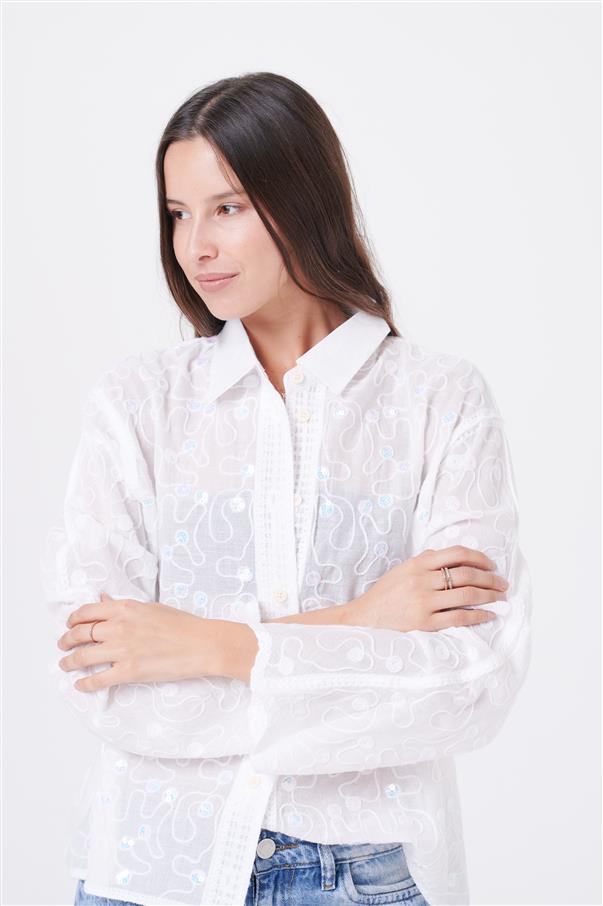 Camisa Kika Bordada con Mini Lentejuelas GU8001