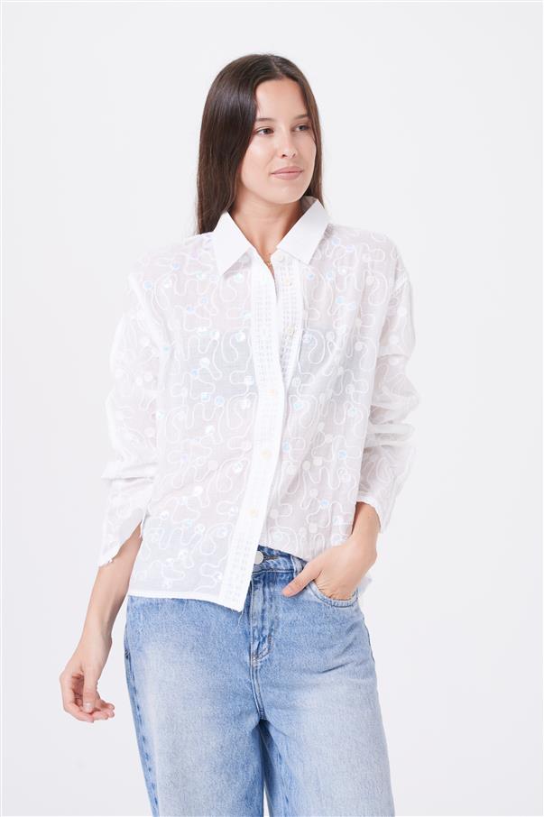 Camisa Kika Bordada con Mini Lentejuelas GU8001