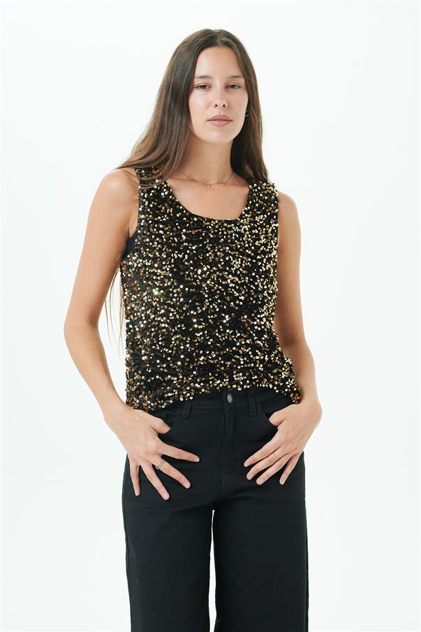 Musculosa Silken Lentejuelas Gold GU071