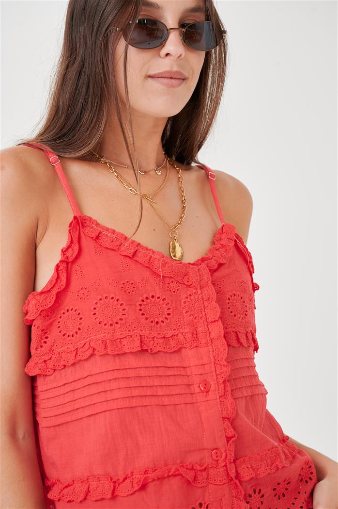 Musculosa  Kavanah de Lino  Abotonada con Tablitas y Broderie GUK4067