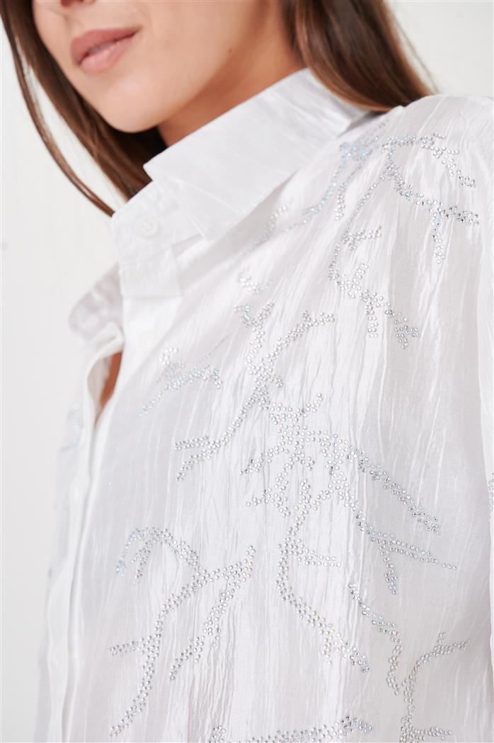 Camisa  Oversize de  Satin con Strass GUK4026