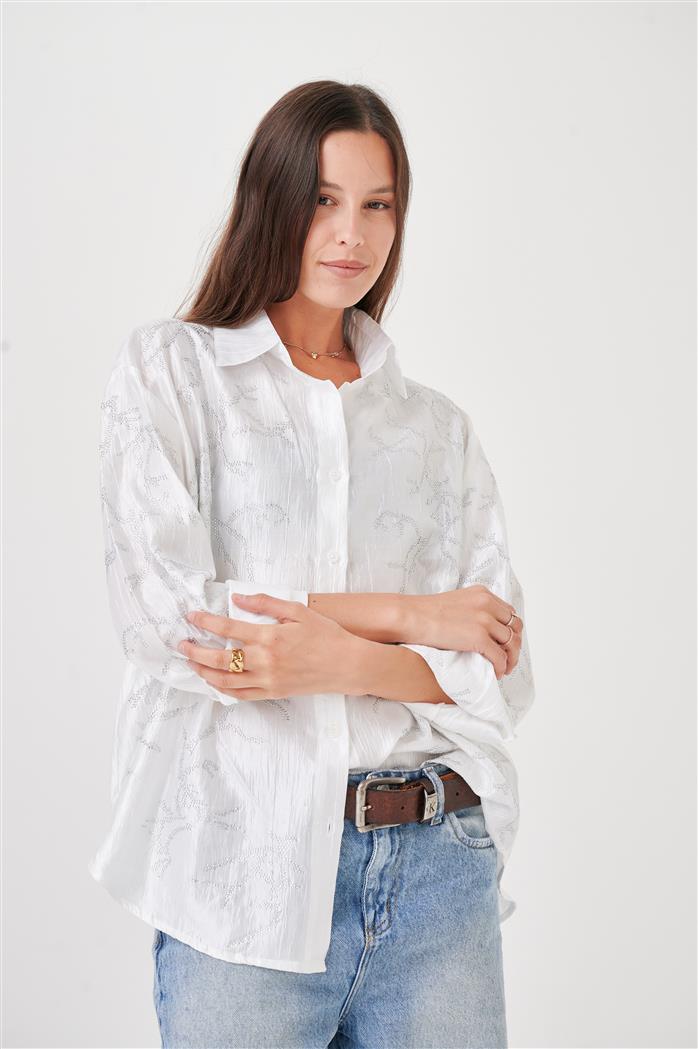 Camisa  Oversize de  Satin con Strass GUK4026