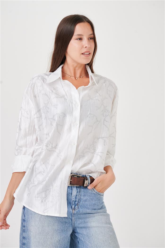 Camisa  Oversize de  Satin con Strass GUK4026