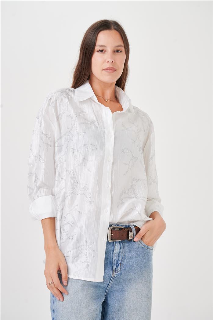 Camisa  Oversize de  Satin con Strass GUK4026