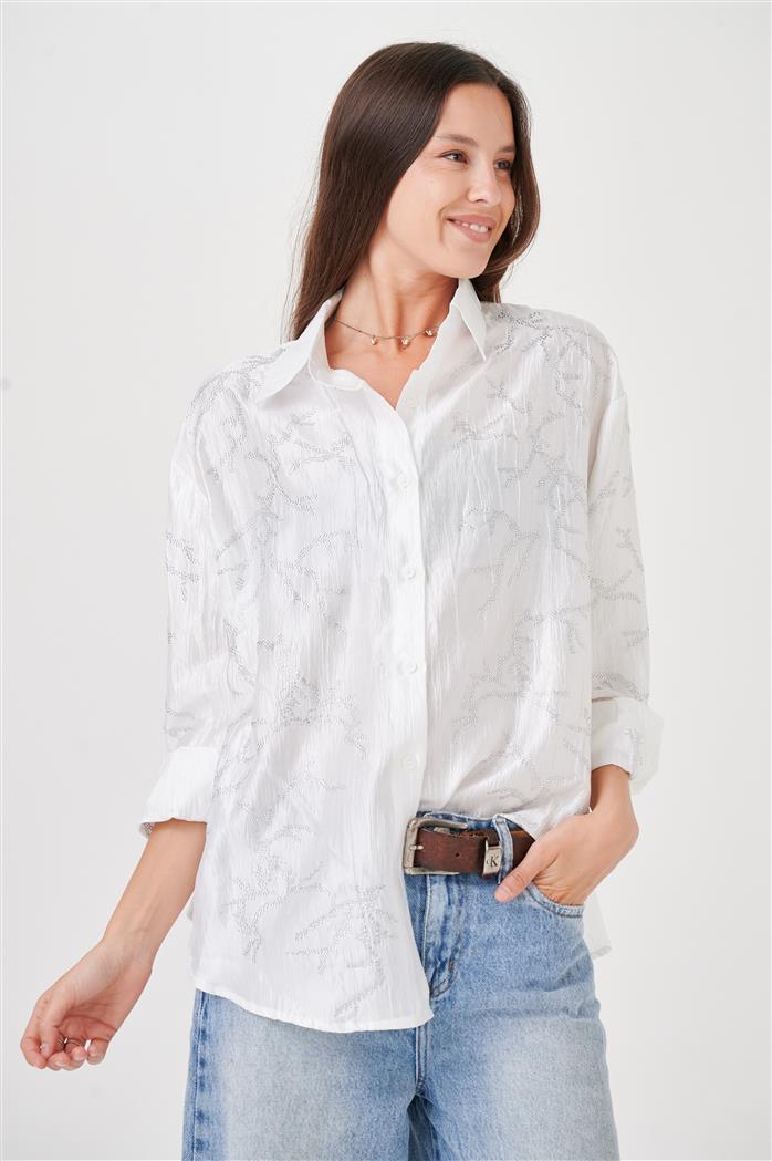 Camisa  Oversize de  Satin con Strass GUK4026