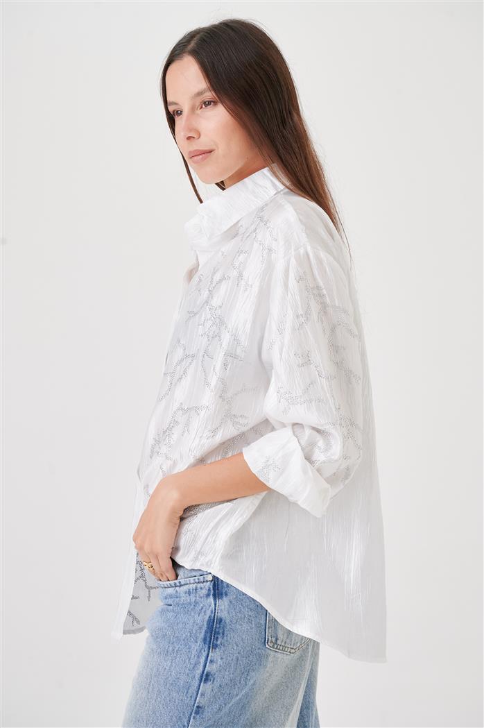 Camisa  Oversize de  Satin con Strass GUK4026