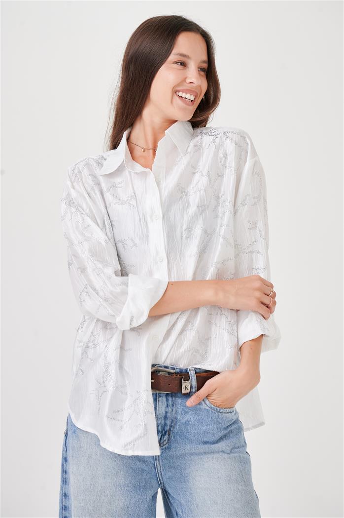 Camisa  Oversize de  Satin con Strass GUK4026