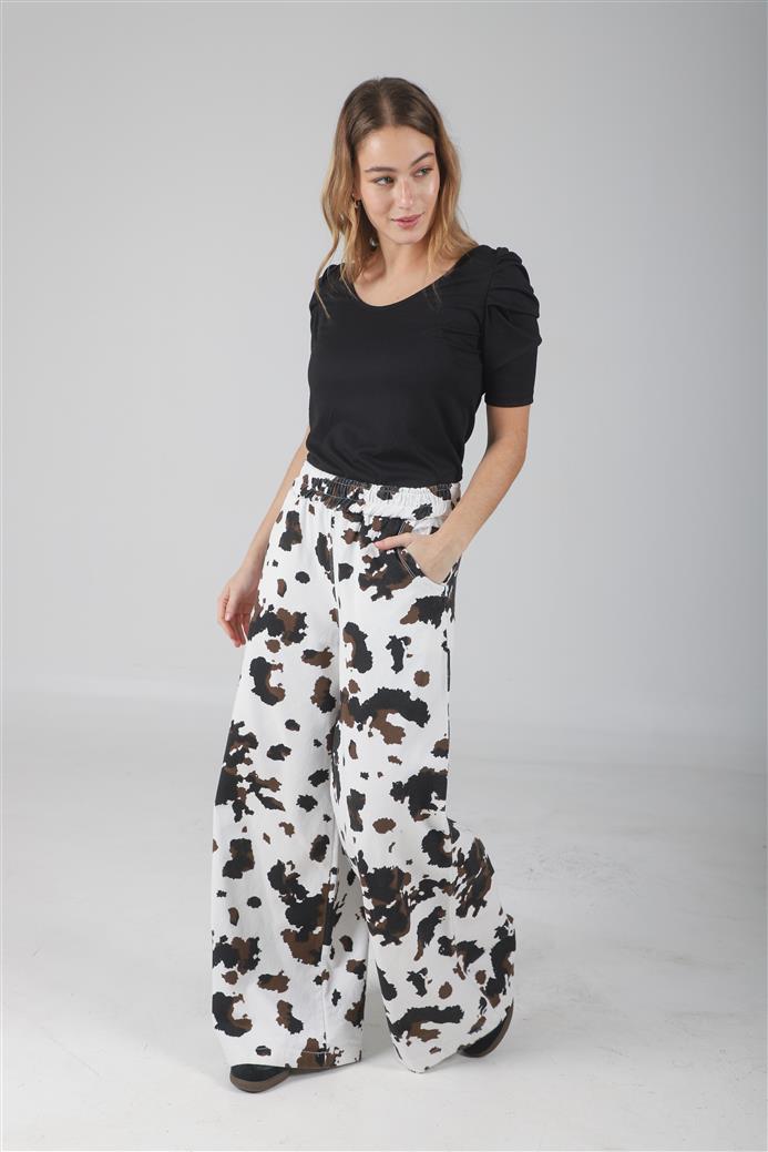 Pantalon Vaca Ancho de Gabardina con Bolsillos