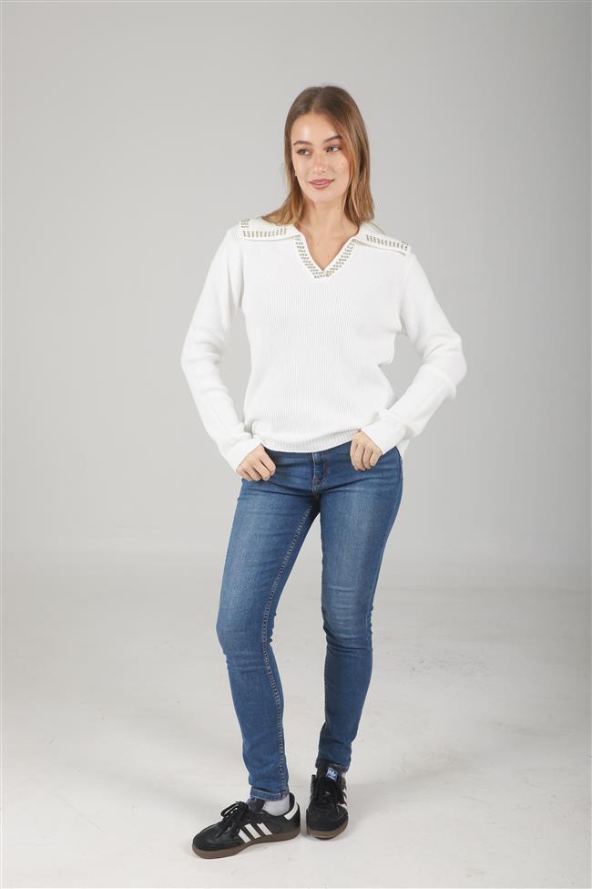 Sweater Bonjour Tipo Chomba C/ Tachas en Cuello GUL652