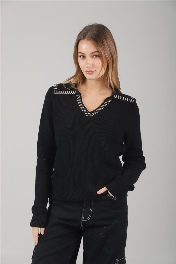 Sweater Bonjour Tipo Chomba C/ Tachas en Cuello GUL652