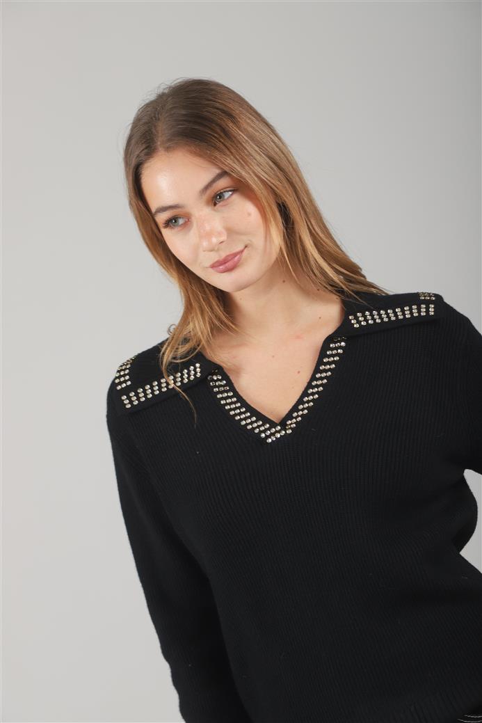 Sweater Bonjour Tipo Chomba C/ Tachas en Cuello GUL652