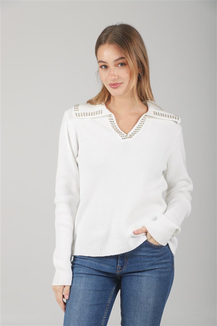 Sweater Bonjour Tipo Chomba C/ Tachas en Cuello GUL652