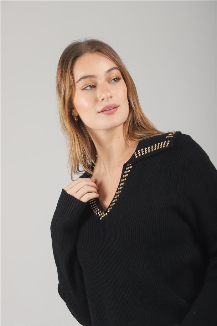 Sweater Bonjour Tipo Chomba C/ Tachas en Cuello GUL652